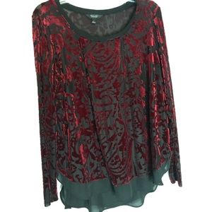 NWOT Simply Vera burgundy sheer velvet tunic top L